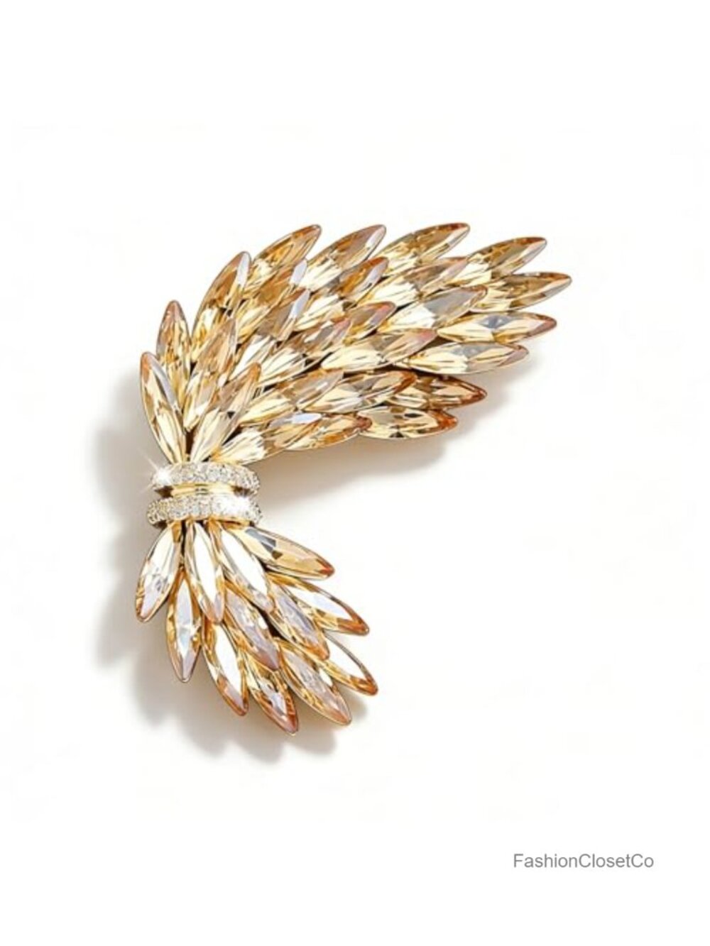 Womens Rhinestone Brooch Pin Large Gold Tone Marquise Crystal Wing